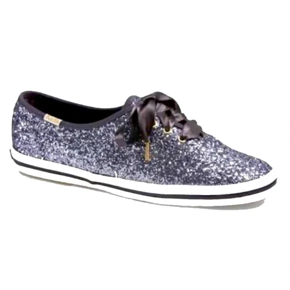 Kate spade keds glitter sneakers 6.5 EUC gray silver gunmetal grey - Picture 1 of 5